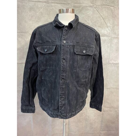 October's Very Own Men's Black Button Front Monogram Trucker Jacket Size XL